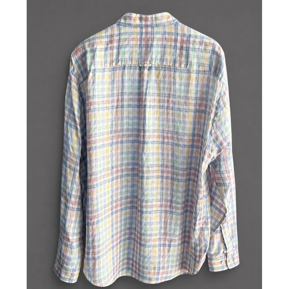 Peter Millar XXL Crown Sport 100% Linen Hammer Mock Plaid Sport Shirt Pastel - Picture 3 of 7